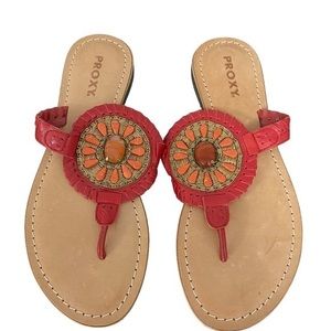 PROXY New Red Jeweled Flat Thong Sandals 9